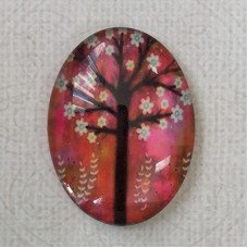 30x40mm Oval Art Glass Cabochons - Tree of Life 2 - each