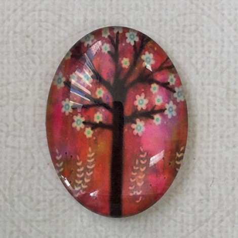 30x40mm Oval Art Glass Cabochons - Tree of Life 2 - each