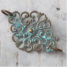 52x30mm Patinaed Vintaj Natural Brass Scrolled Ironwork Pendant - Each