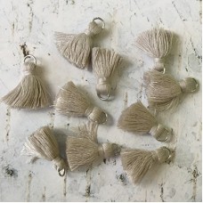 20mm Cotton Mini Tassels with Silver Jumpring - Pack of 10 - Light Grey/Silver