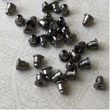 5x3.5mm Gunmetal Black Bullet Style Rubber Earnuts - Pack of 12 Pair