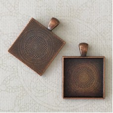 25mm ID Antique Copper Square Bezel Pendant Settings - Pack of 2
