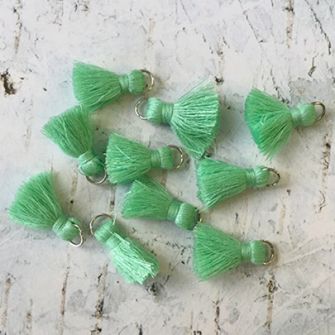 20mm Cotton Mini Tassels with Silver Jumpring - Pack of 10 - Mint Green/Silver