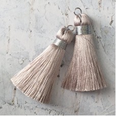 40mm Silk Tassels with Silver Metallic Thread & Jumpring - Silver - 1 pair