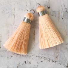 40mm Silk Tassels with Silver Metallic Thread & Jumpring - Peach - 1 pair