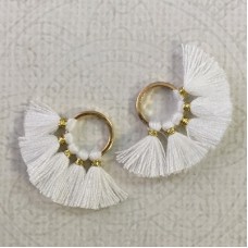 20mm Cotton Mini Ring-Tassels - White - Per pair