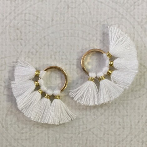 20mm Cotton Mini Ring-Tassels - White - Per pair
