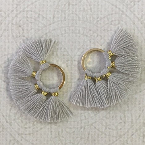 20mm Cotton Mini Ring-Tassels - Light Grey - Per pair