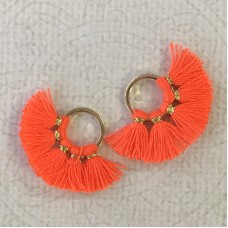 20mm Cotton Mini Ring-Tassels - Fluro Orange - Per pair