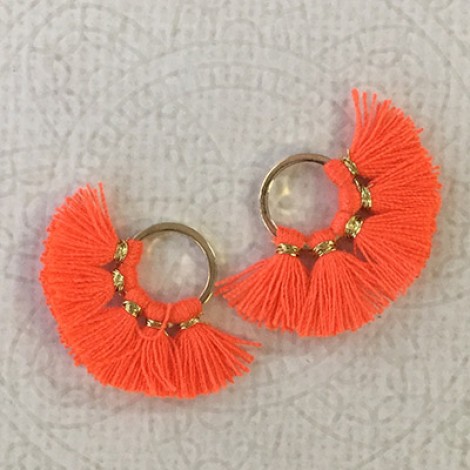20mm Cotton Mini Ring-Tassels - Fluro Orange - Per pair