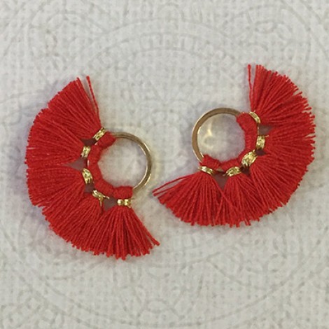20mm Cotton Mini Ring-Tassels - Red - Per pair