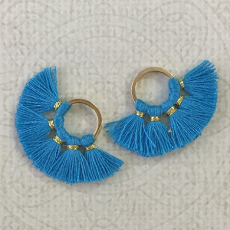 20mm Cotton Mini Ring-Tassels - Bright Blue - Per pair
