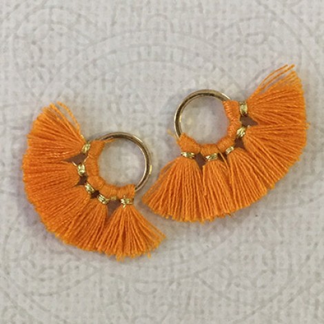 20mm Cotton Mini Ring-Tassels - Orange - Per pair