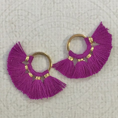 20mm Cotton Mini Ring-Tassels - Purple Violet - Per pair