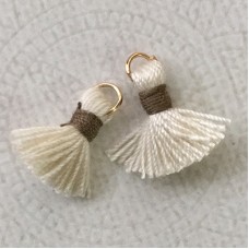 15mm Cotton Mini Tassels with Gold Jumpring - Pack of 10 - Cream/Brown
