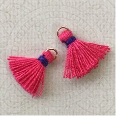 15mm Cotton Mini Tassels with Gold Jumpring - Pack of 10 - Fuchsia/Purple