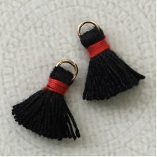 15mm Cotton Mini Tassels with Gold Jumpring - Pack of 10 - Black/Red