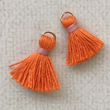 15mm Cotton Mini Tassels with Gold Jumpring - Pack of 10 - Oange/Lilac