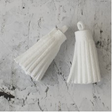 37x10mm Ultrasuede Tiny Tassels with Loop - White - Per Pair