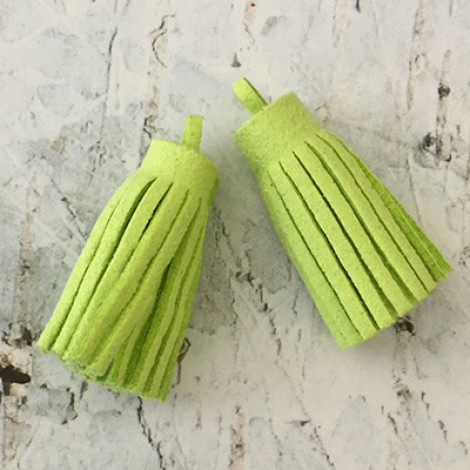 37x10mm Ultrasuede Tiny Tassels with Loop - Lime Green - Per Pair 37x10mm Ultrasuede Tiny Tassels with Loop - Lime Green - Per Pair