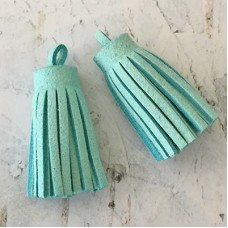 37x10mm Ultrasuede Tiny Tassels with Loop - Aqua - Per Pair