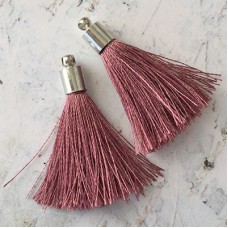 35mm Silk Tassels with Silver Beadcap - Dusty Pink - Per Pair