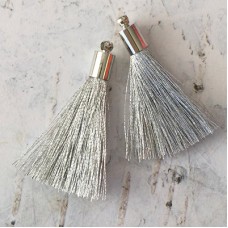 35mm Silk Tassels with Silver Beadcap - Silver - Per Pair