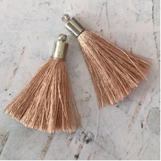 35mm Silk Tassels with Silver Beadcap - Salmon Pink - Per Pair