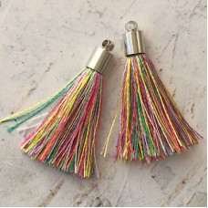 35mm Silk Tassels with Silver Beadcap - Multi-Colour Pastel - Per Pair