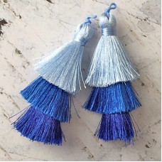 75mm Three Tier Silk Tassels with Loop - Sapphire Mix - 1 pair