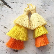 75mm Three Tier Silk Tassels with Loop - Sunshine Mix - 1 pair