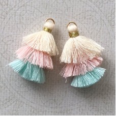35mm Three Tier Mini Cotton Tassels with Loop - Gelati Mix - 1 pair