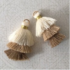 35mm Three Tier Mini Cotton Tassels with Loop - Creamy Latte Mix - 1 pair
