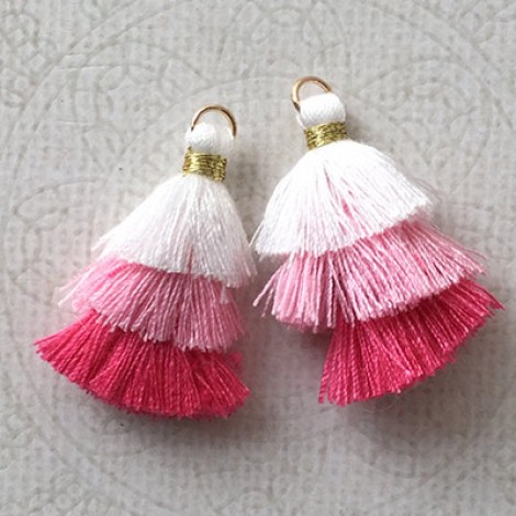 35mm Three Tier Mini Cotton Tassels with Loop - Light Pink Mix - 1 pair