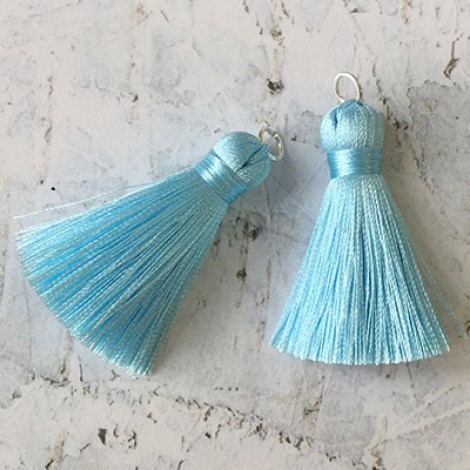 40mm Silk Tassels with Silver Jumpring - Ice Blue - 1 pair