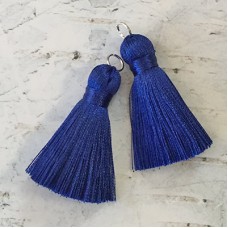 40mm Silk Tassels with Silver Jumpring - Royal Blue - 1 pair