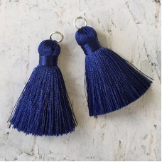 40mm Silk Tassels with Silver Jumpring - Navy - 1 pair
