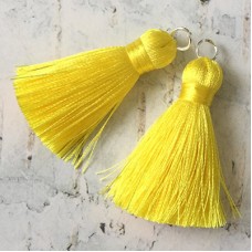 40mm Silk Tassels with Silver Jumpring - Yellow - 1 pair
