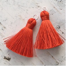 40mm Silk Tassels with Silver Jumpring - Burnt Orange - 1 pair