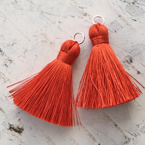 40mm Silk Tassels with Silver Jumpring - Burnt Orange - 1 pair 40mm Silk Tassels with Silver Jumpring - Burnt Orange - 1 pair