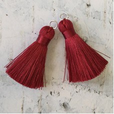 40mm Silk Tassels with Silver Jumpring - Burgundy - 1 pair