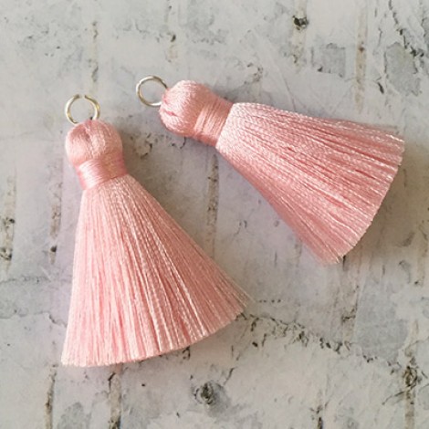 40mm Silk Tassels with Silver Jumpring - Baby Pink - 1 pair