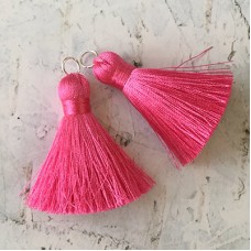 40mm Silk Tassels with Silver Jumpring - Fuchsia - 1 pair