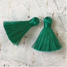 40mm Silk Tassels with Silver Jumpring - Teal - 1 pair