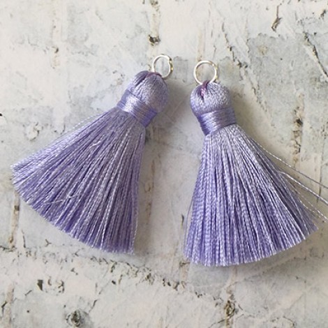 40mm Silk Tassels with Silver Jumpring - Lilac - 1 pair