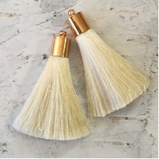 50mm Silk Tassels with Gold Plated Cap & Loop - Cream - 1 pair