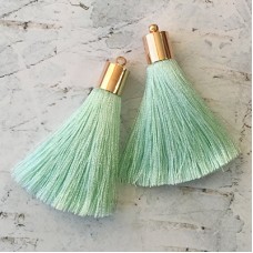 50mm Silk Tassels with Gold Plated Cap & Loop - Mint - 1 pair