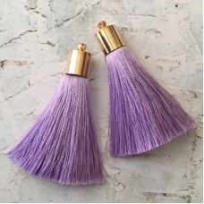 50mm Silk Tassels with Gold Plated Cap & Loop - Lavender - 1 pair