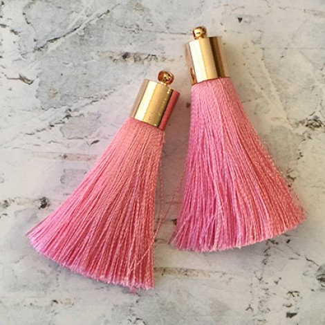50mm Silk Tassels with Gold Plated Cap & Loop - Pink - 1 pair 50mm Silk Tassels with Gold Plated Cap & Loop - Pink - 1 pair