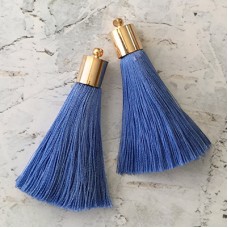 50mm Silk Tassels with Gold Plated Cap & Loop - Dark Sapphire - 1 pair